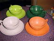 Branchell Color Flyte Cups, Saucers-8 PC.Green,  Grey, Ect